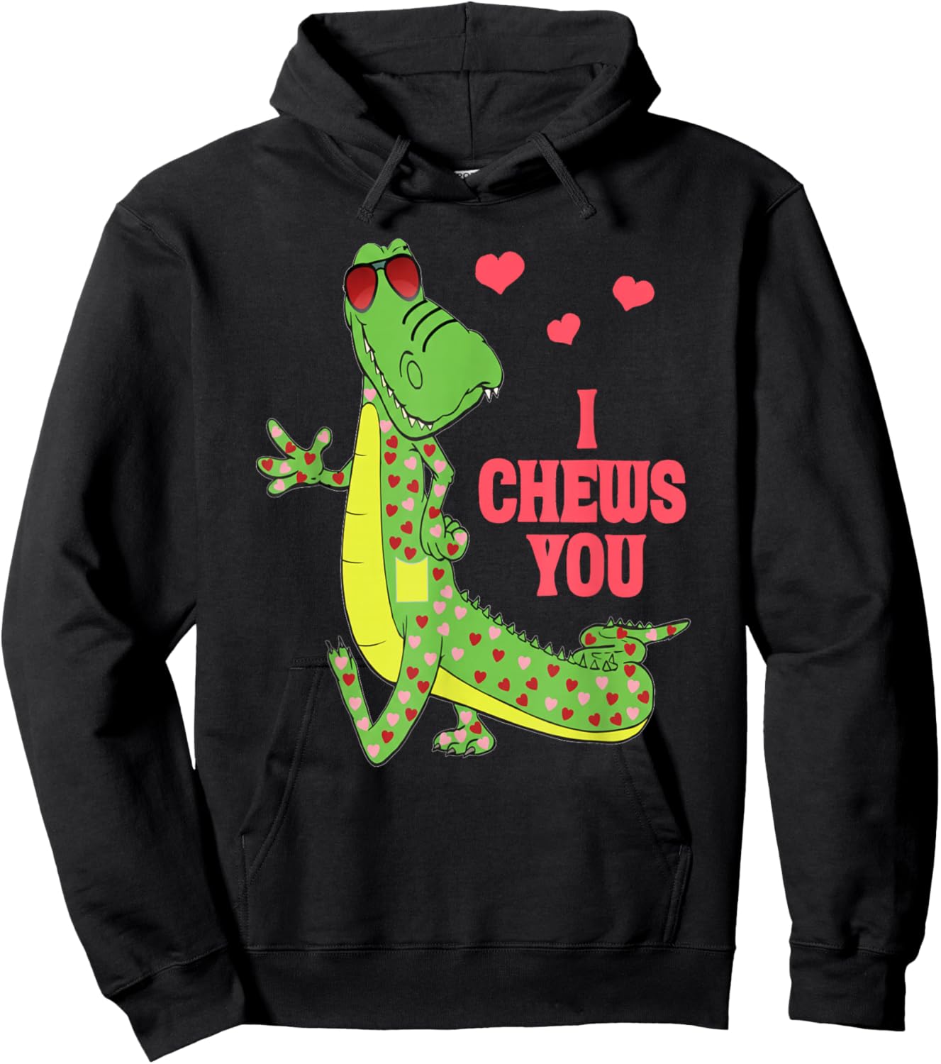I Chews You Cute Valentine Alligator Love Design Hoodie - Hoodie | Black