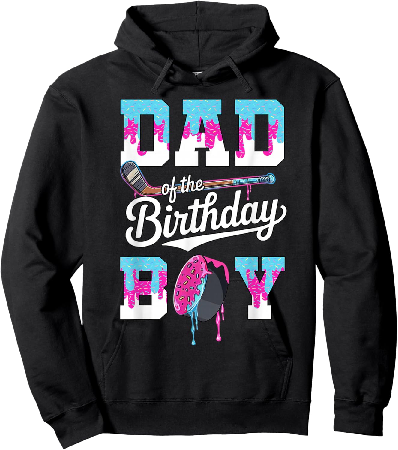 Dad of The Birthday Boy Hockey Ice Cream Drip Family Hoodie - Hoodie | Black