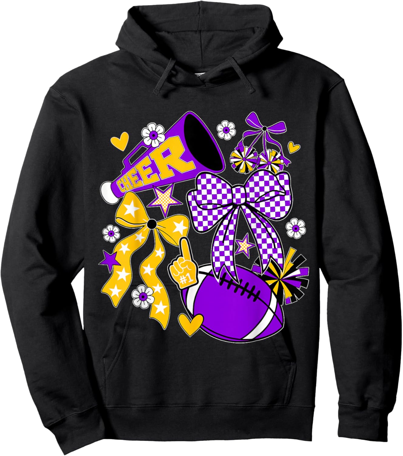 Purple Gold Cheerleader Game Day Football Cheer Mom Sister Hoodie - Hoodie | Black