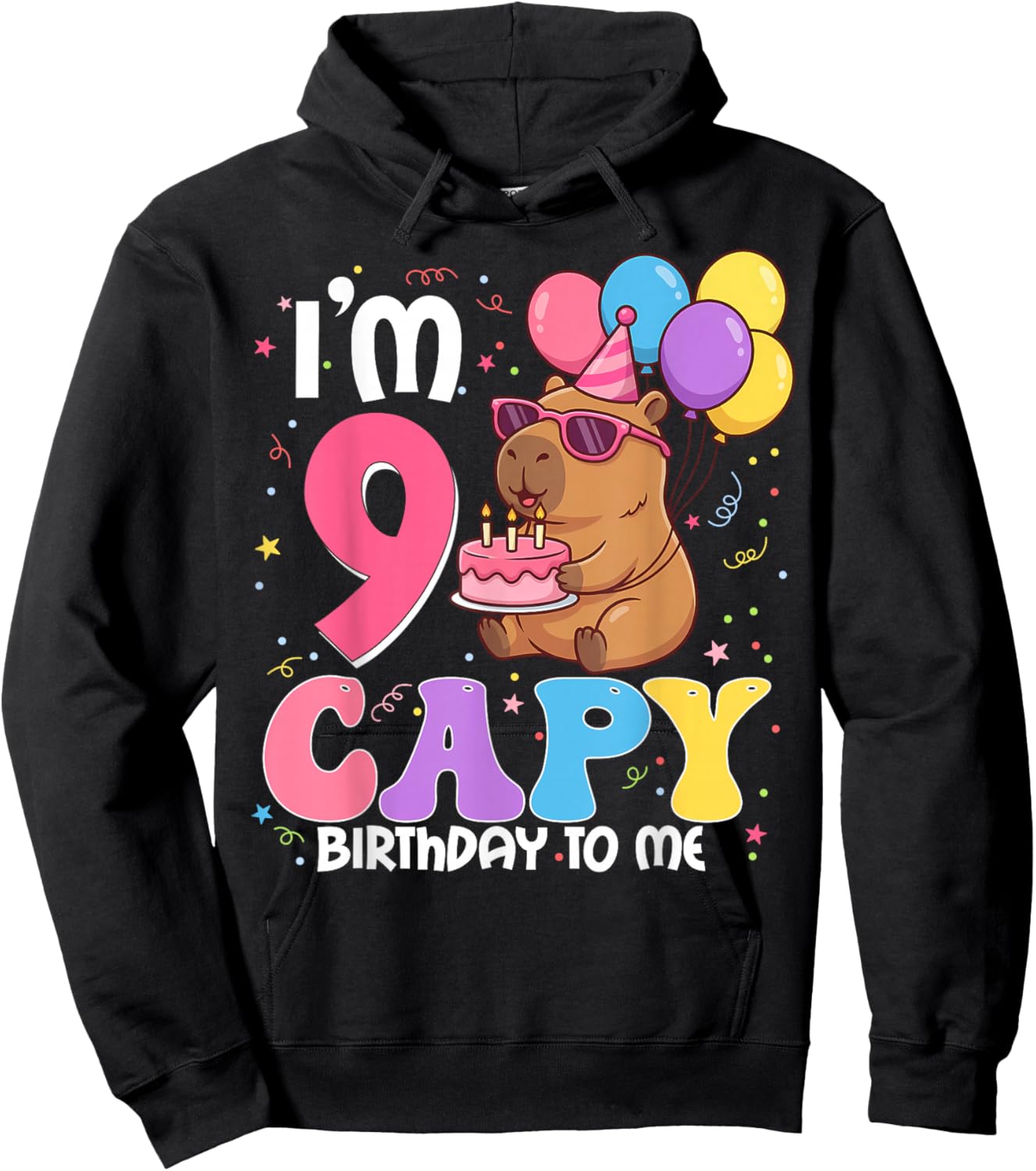 9 Years Old Capy Birthday to Me 9th Birthday Capybara Hoodie - Hoodie | Black