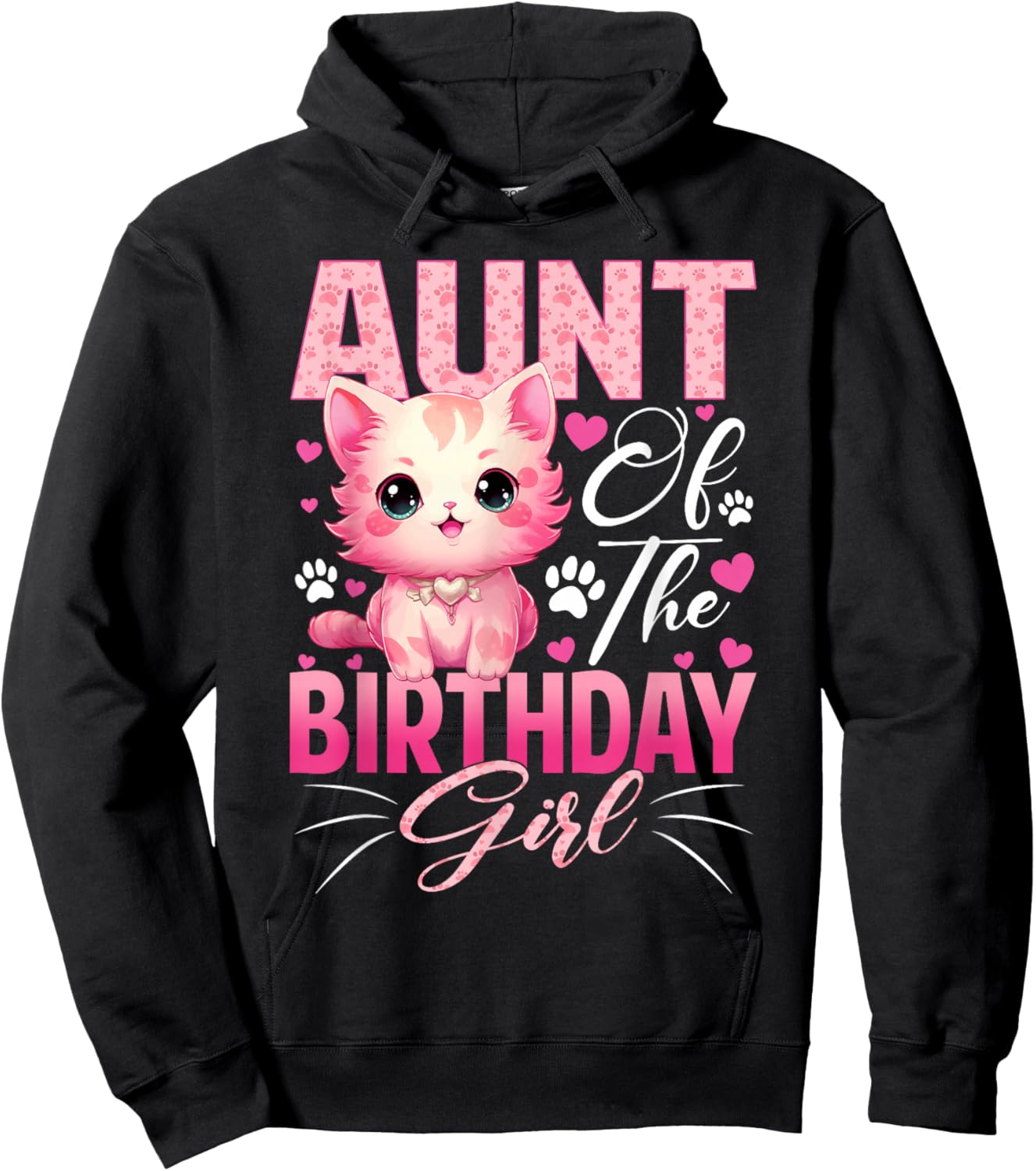 Aunt of The Birthday Girl Cat Kitty Family Matching Hoodie - Hoodie | Black