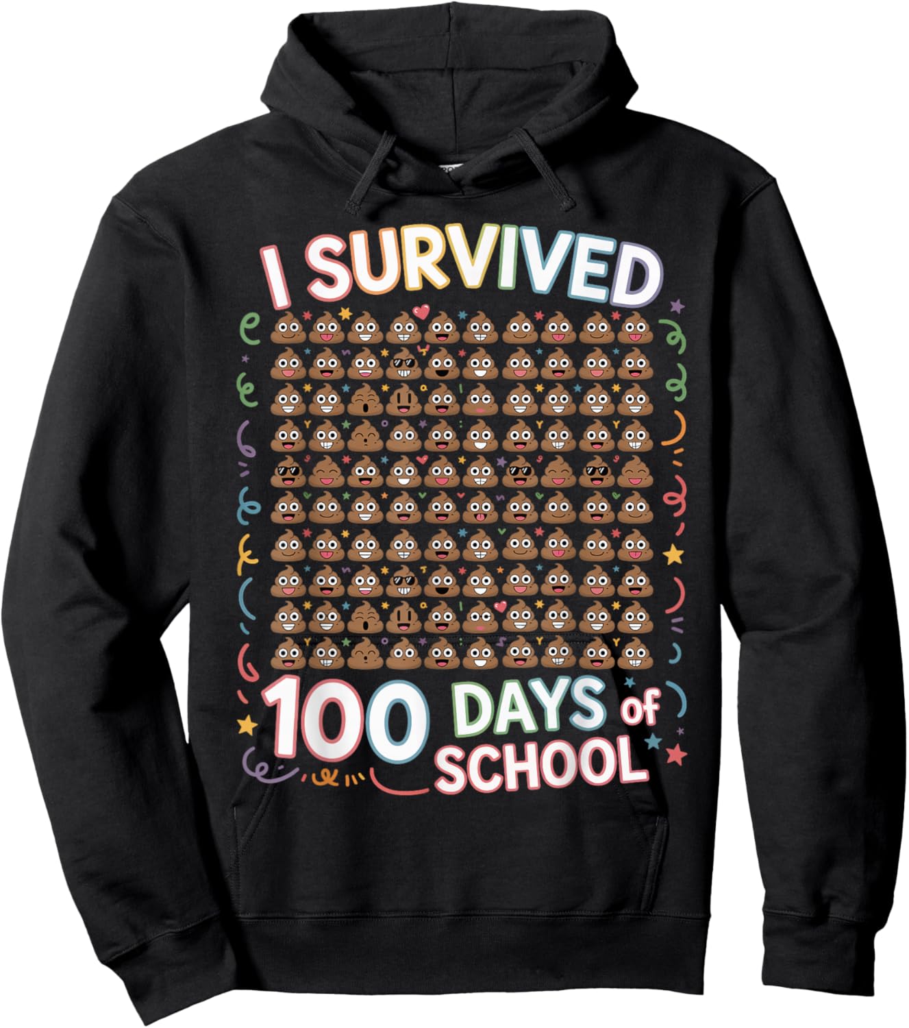 I Survived 100 Days of School Poop Theme Funny Kids Boys Hoodie - Hoodie | Black