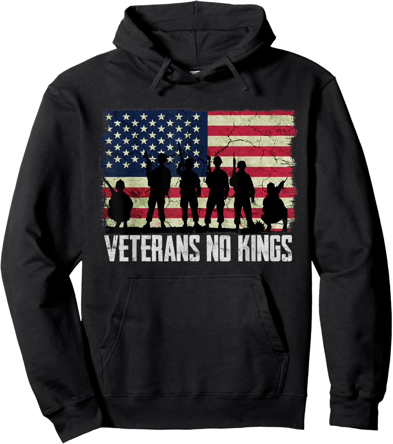 Veterans No Kings Shirt Vintage America Flag Veterans Hoodie - Hoodie | Black