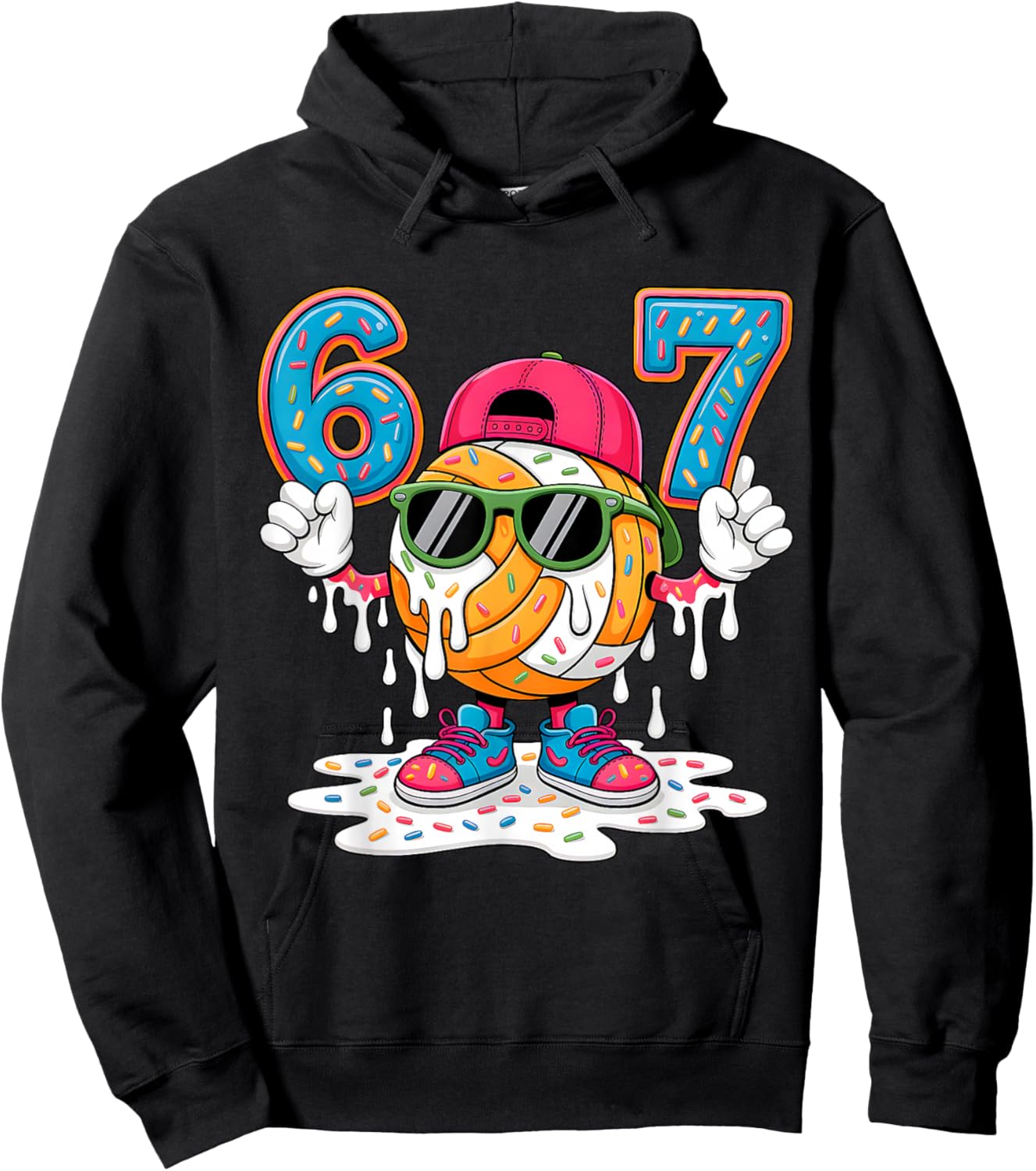 67 Meme Six Seven 6 7 Meme Funny Basketball Ice Cream Drip Hoodie - Hoodie | Black