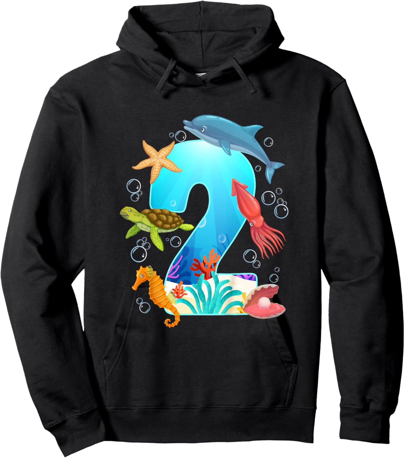 2nd Ocean Birthday Party 2 Year Old Sea Animals Hoodie - Hoodie | Black