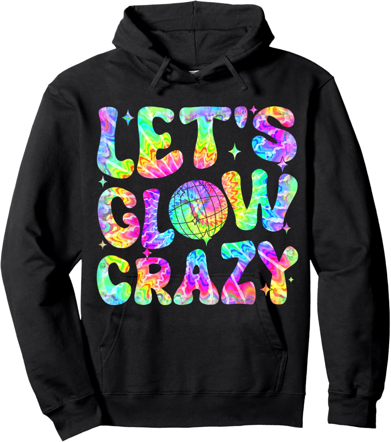 Party 80s Group Team Lets Crazy Retro Colorful Glowing Hoodie - Hoodie | Black