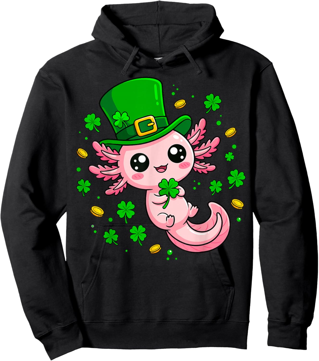 Axolotl St Patricks Day Saint Pattys Boys Girls Kids Women Hoodie - Hoodie | Black