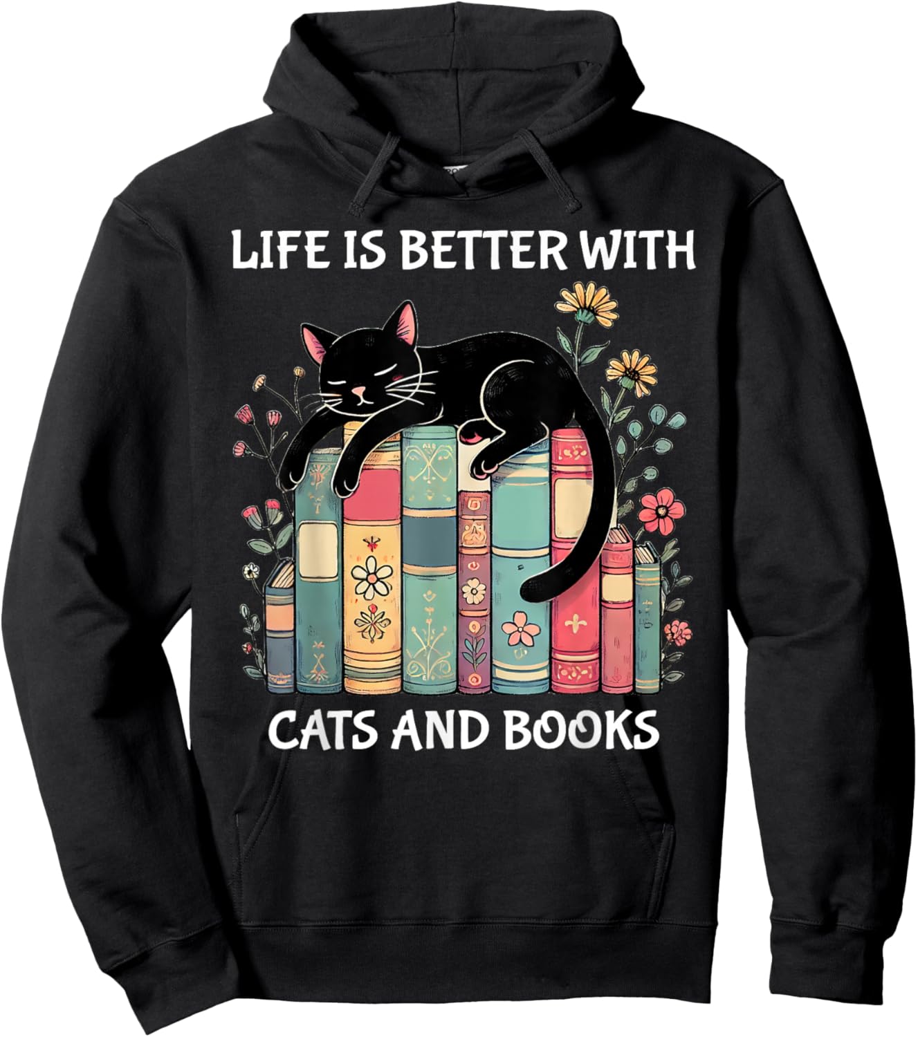 Life is Better with Cats and Books Cute Cat Lover Hoodie - Hoodie | Black