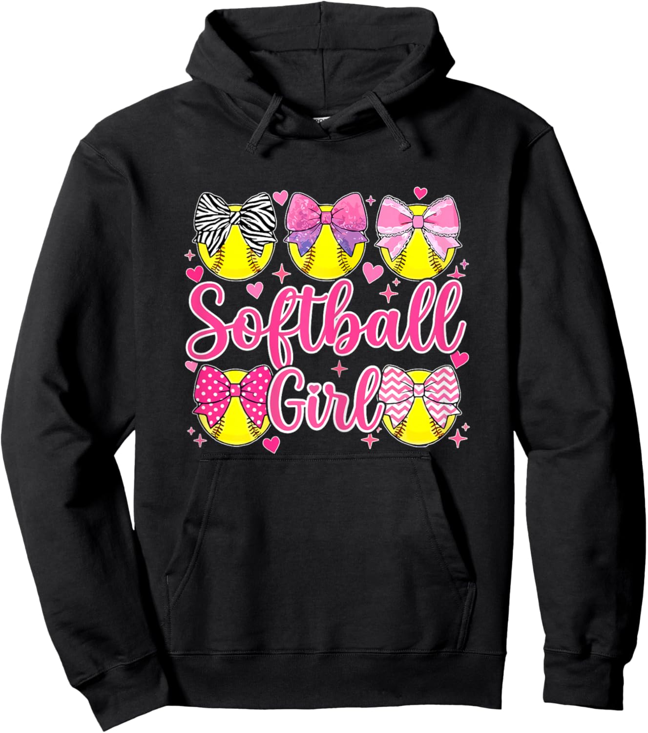 Softball Girl Coquette Bow Hoodie - Hoodie | Black