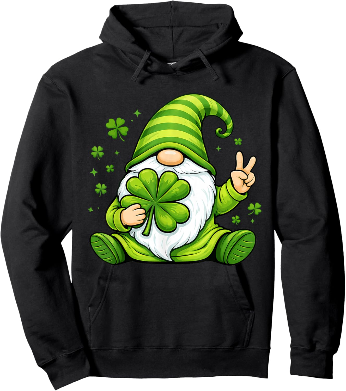 Cute Gnome with Lucky Shamrock St Patrick's Day Women Girls Hoodie - Hoodie | Black