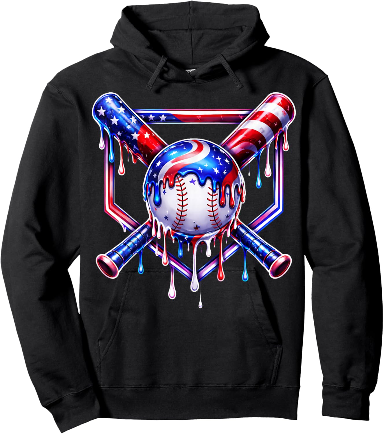 Baseball Drip Ice Cream American Flag Boys Kids 4th of July Hoodie - Hoodie | Black