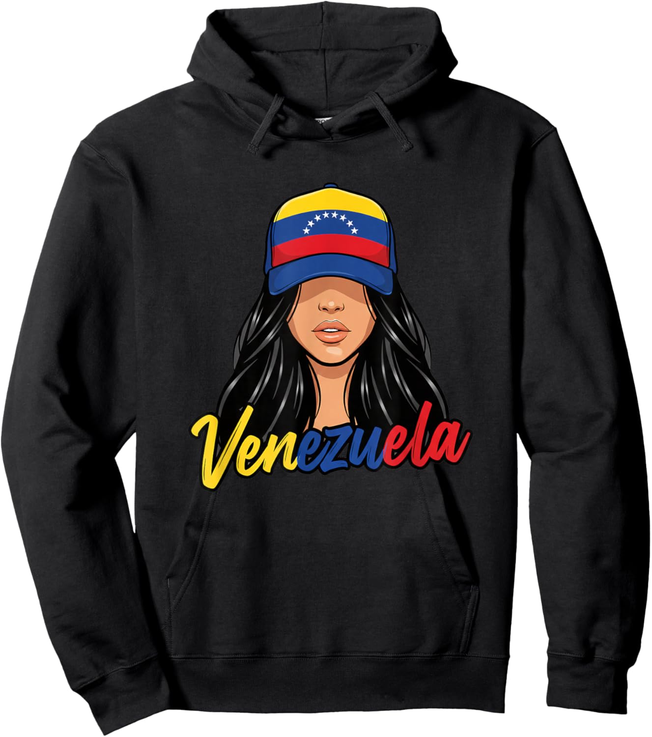 Venezuela Latina Woman Hat Venezuelan Pride Retro Script Hoodie - Hoodie | Black