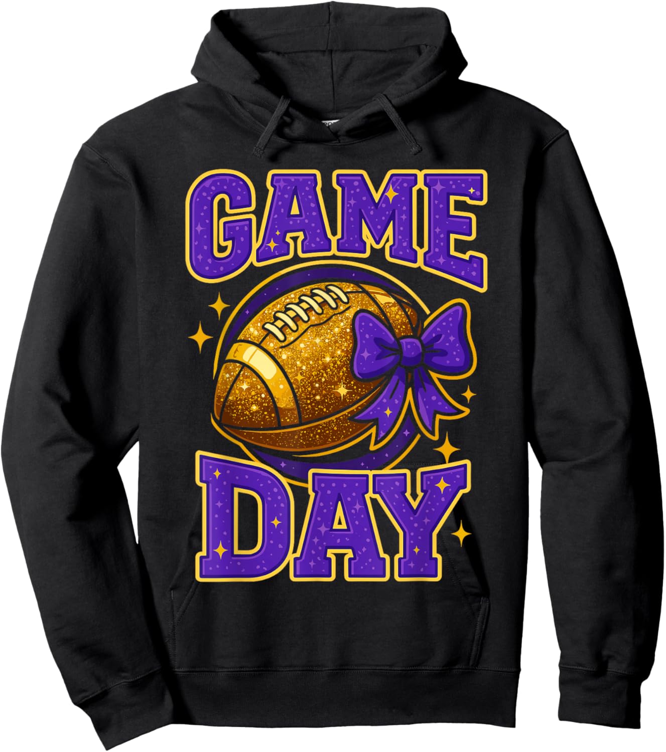 Purple and Gold Game Day Outfits, Football Mom Coquette Bow Hoodie - Hoodie | Black