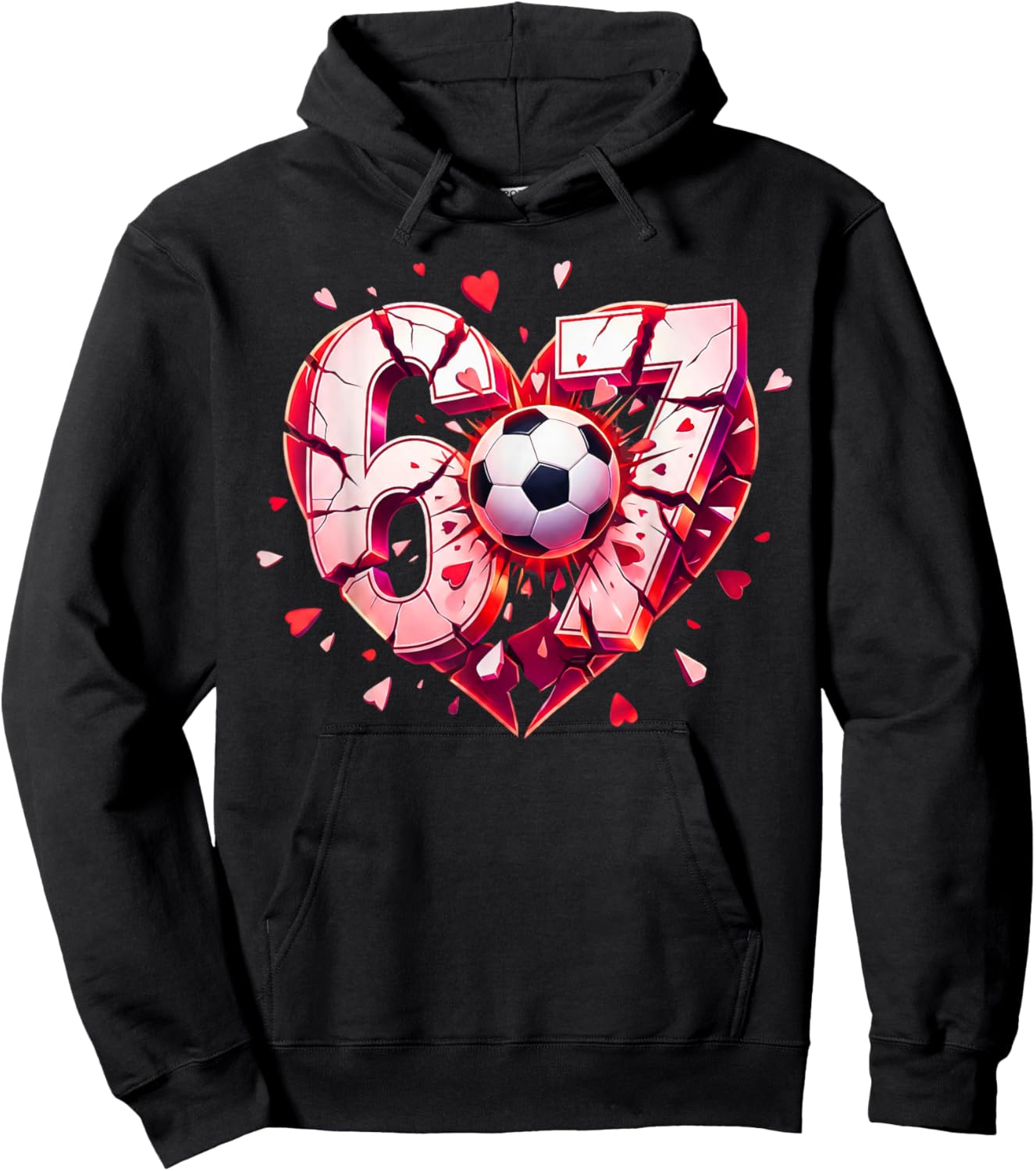 Funny Soccer Heart 67 Six Seven Valentine Meme Sports Fan Hoodie - Hoodie | Black