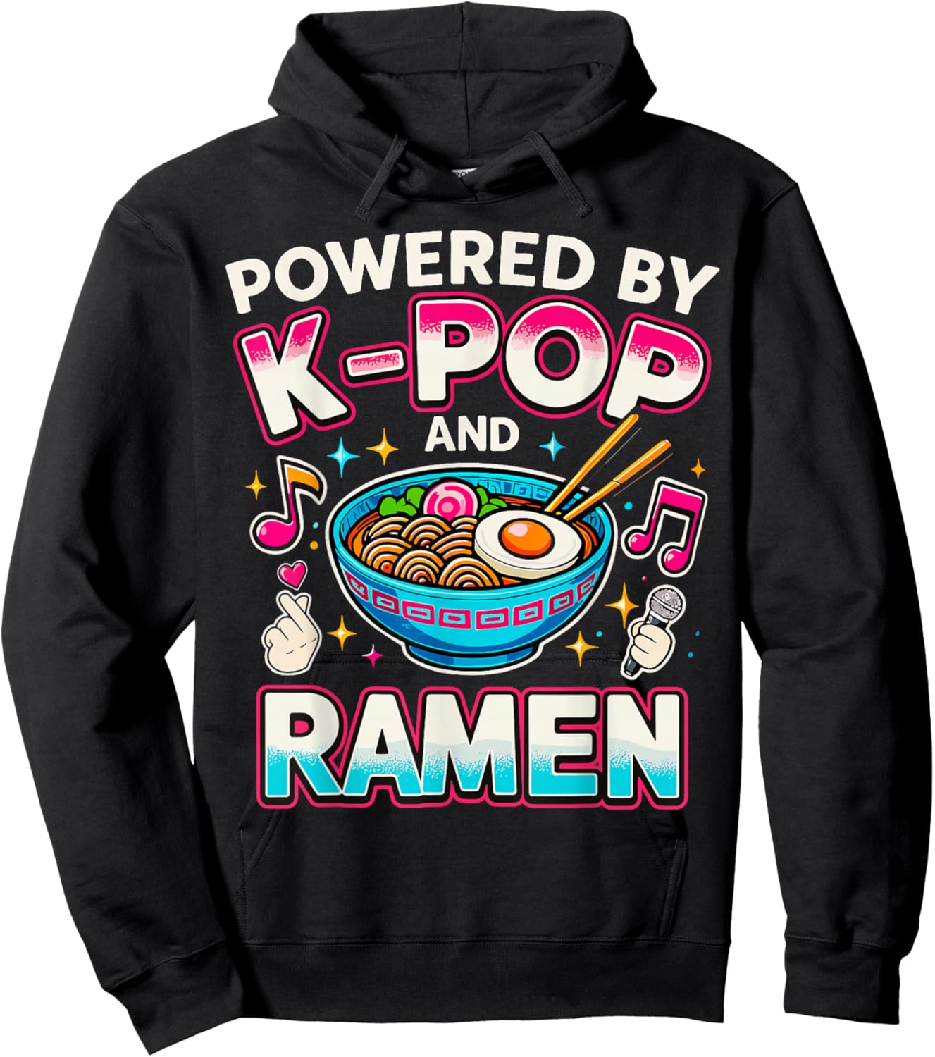 Powered by K-Pop and Ramen Korean Hoodie - Hoodie | Black
