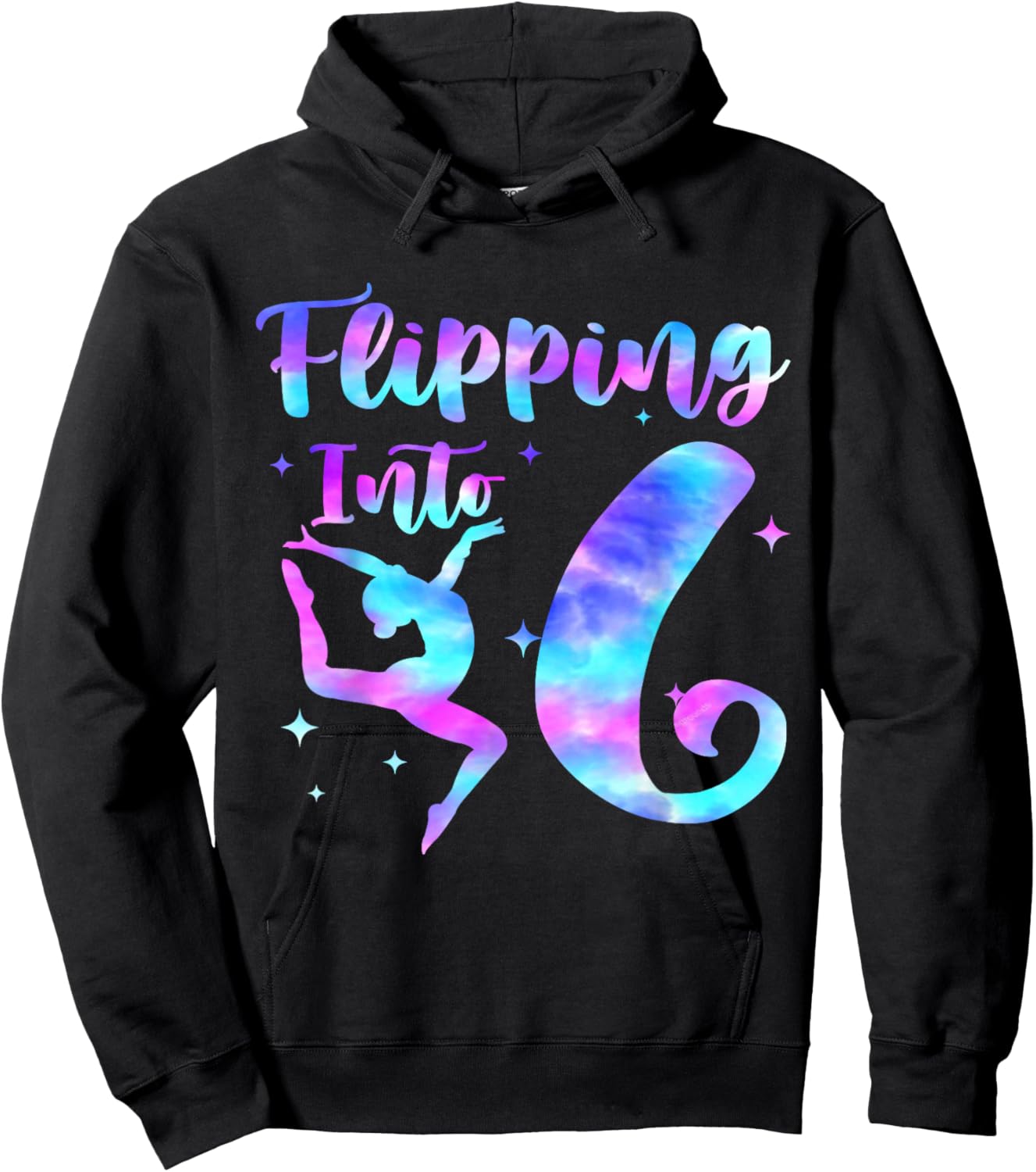 Flipping Into 6th Birthday Gymnastic 6 Year Old Girl Party Hoodie - Hoodie | Black