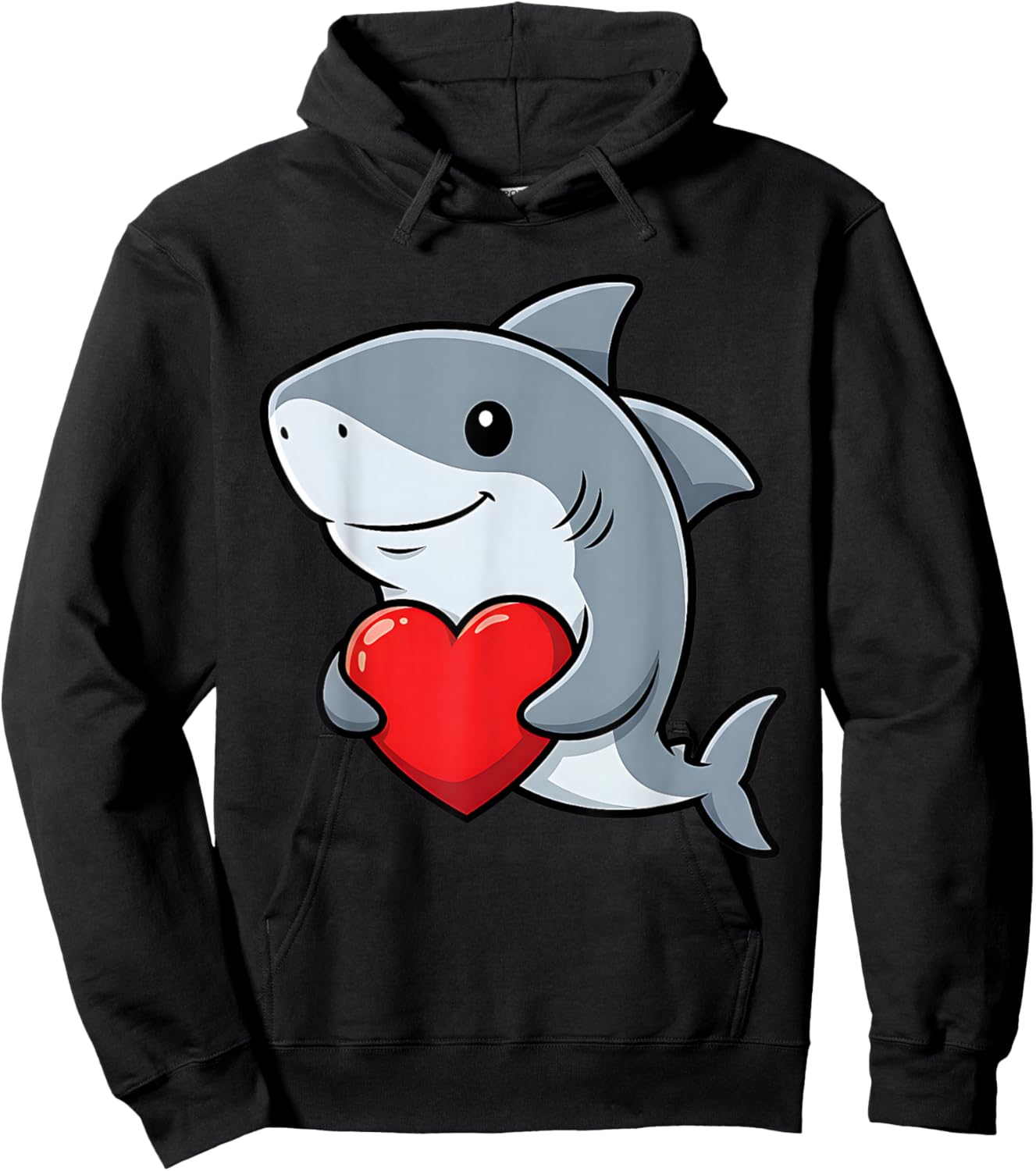 Valentines Day Cute Shark Holding Heart Animal Kids Hoodie - Hoodie | Black