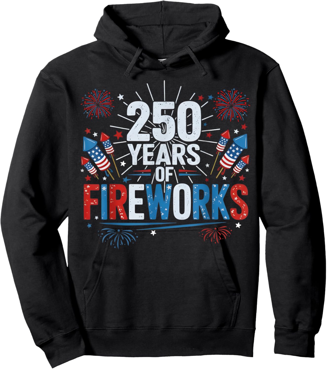 250 Years of Fireworks 1776-2026 Semiquincentennial USA Flag Hoodie - Hoodie | Black