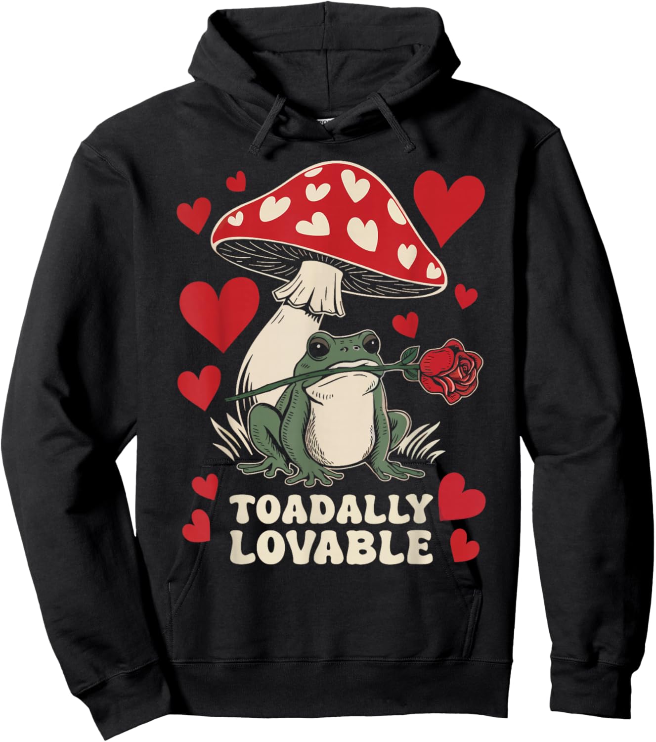 Valentine's Day Toadally Lovable Funny Toad Frog Mushroom Hoodie - Hoodie | Black