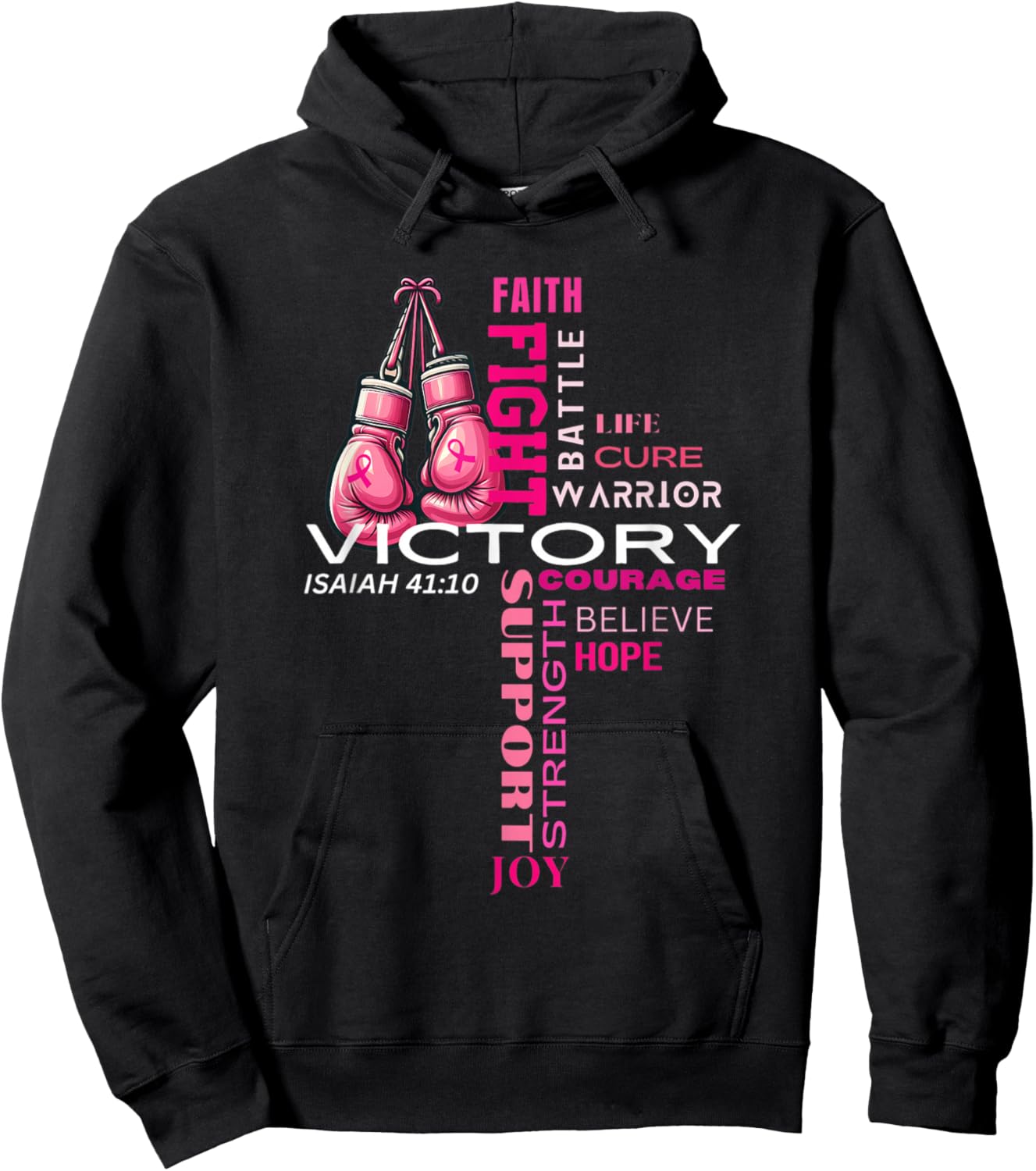 Faith Based Cross Word Art Breast Cancer Awareness Shirt Hoodie - Hoodie | Black