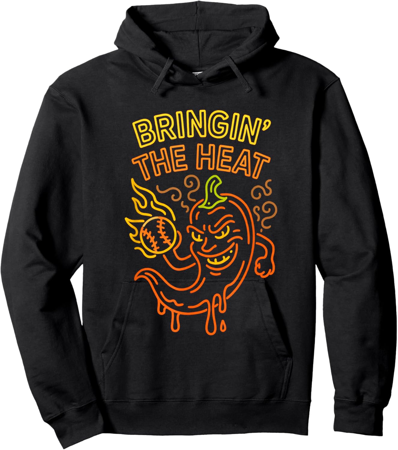 Baseball Pitcher Flame Bringin' The Heat Pepper Chili Meme Hoodie - Hoodie | Black