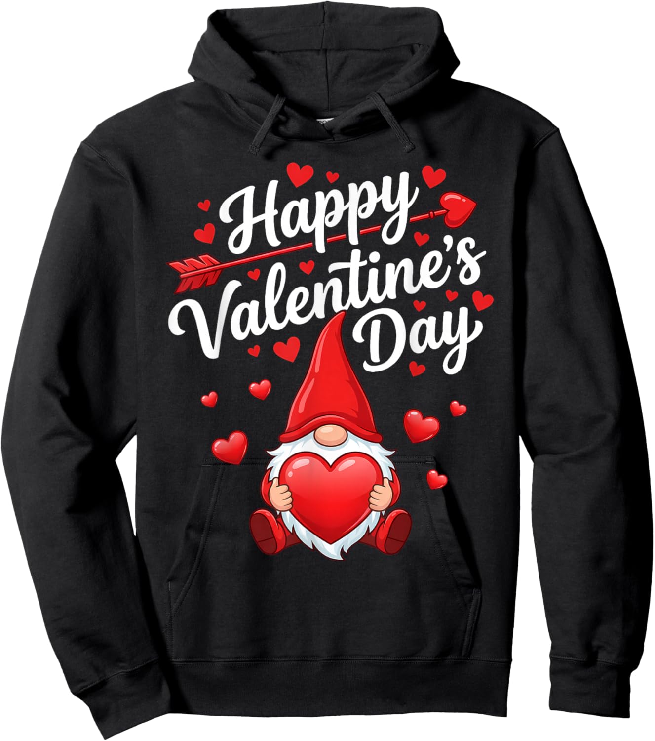 Happy Valentines Day Gnome Red Hearts Love Women Girls Hoodie - Hoodie | Black