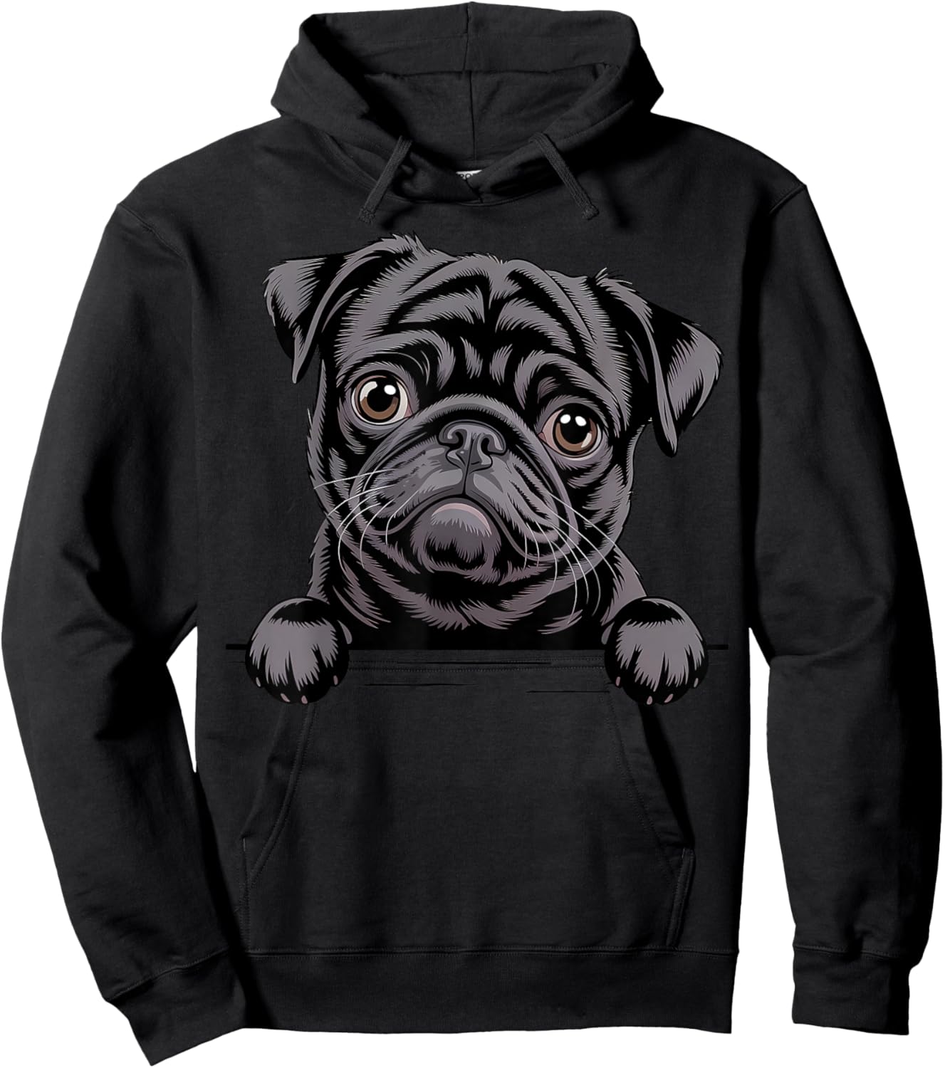 Black Pug Funny Peeking Pocket Puppy Dog Lover Hoodie - Hoodie | Black