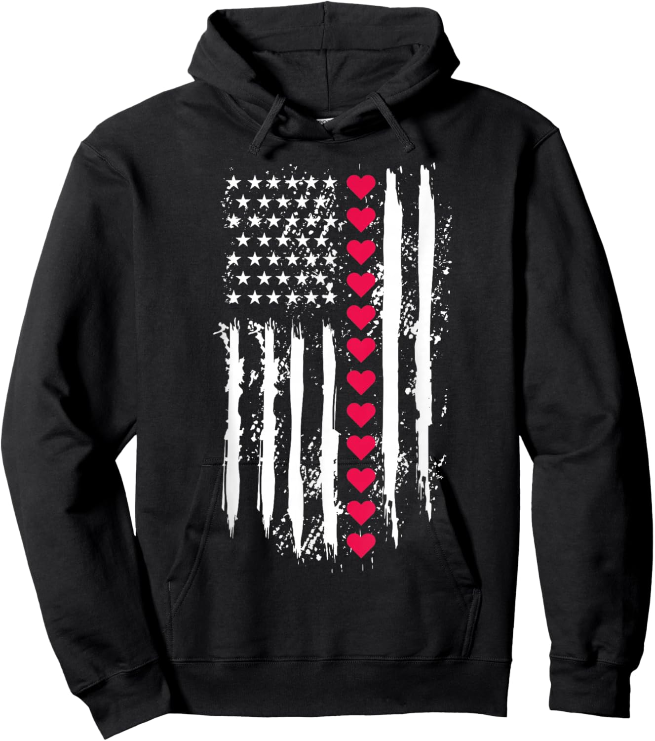 Valentines Red Hearts US American Flag Patriotic Lover Hoodie - Hoodie | Black