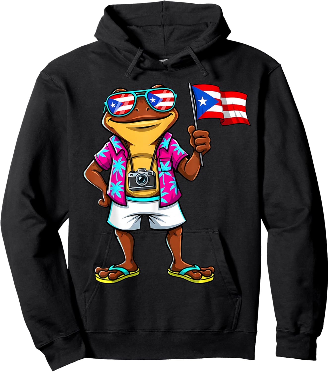 Funny Coqui Frog Puerto Rico Flag Boricua Puerto Rican Taino Hoodie - Hoodie | Black