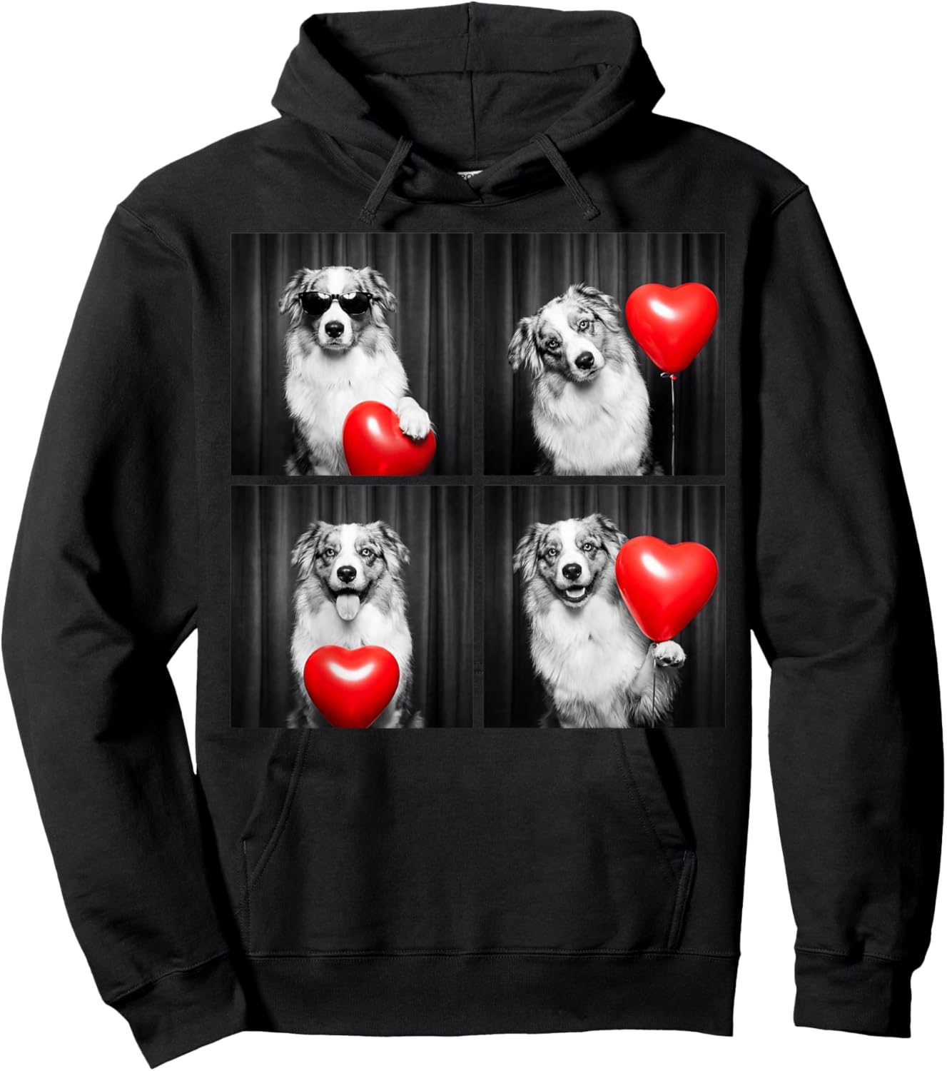 Australian Shepherd Photobooth Aussie Dog Design Valentines Hoodie - Hoodie | Black
