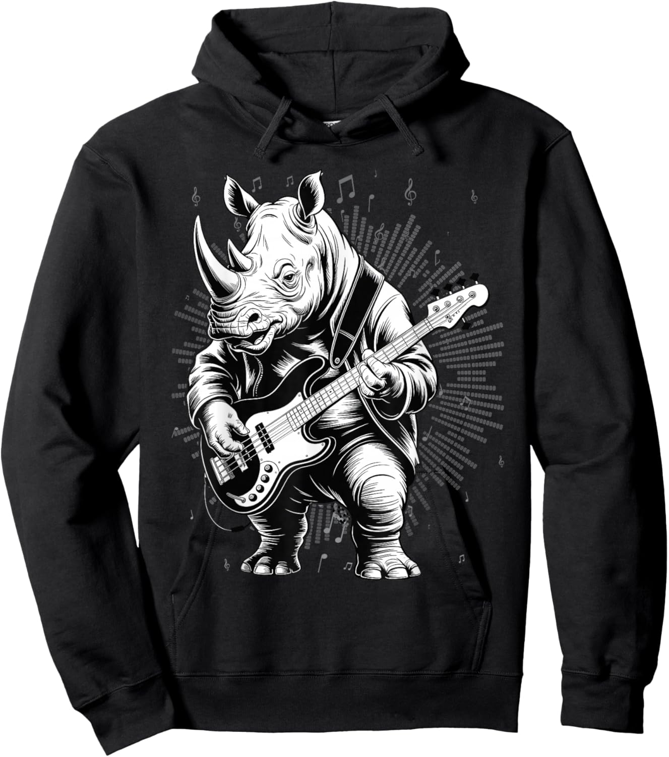 Rhino Funny Playing Bass Guitar Cute Rockin' Hoodie - Hoodie | Black