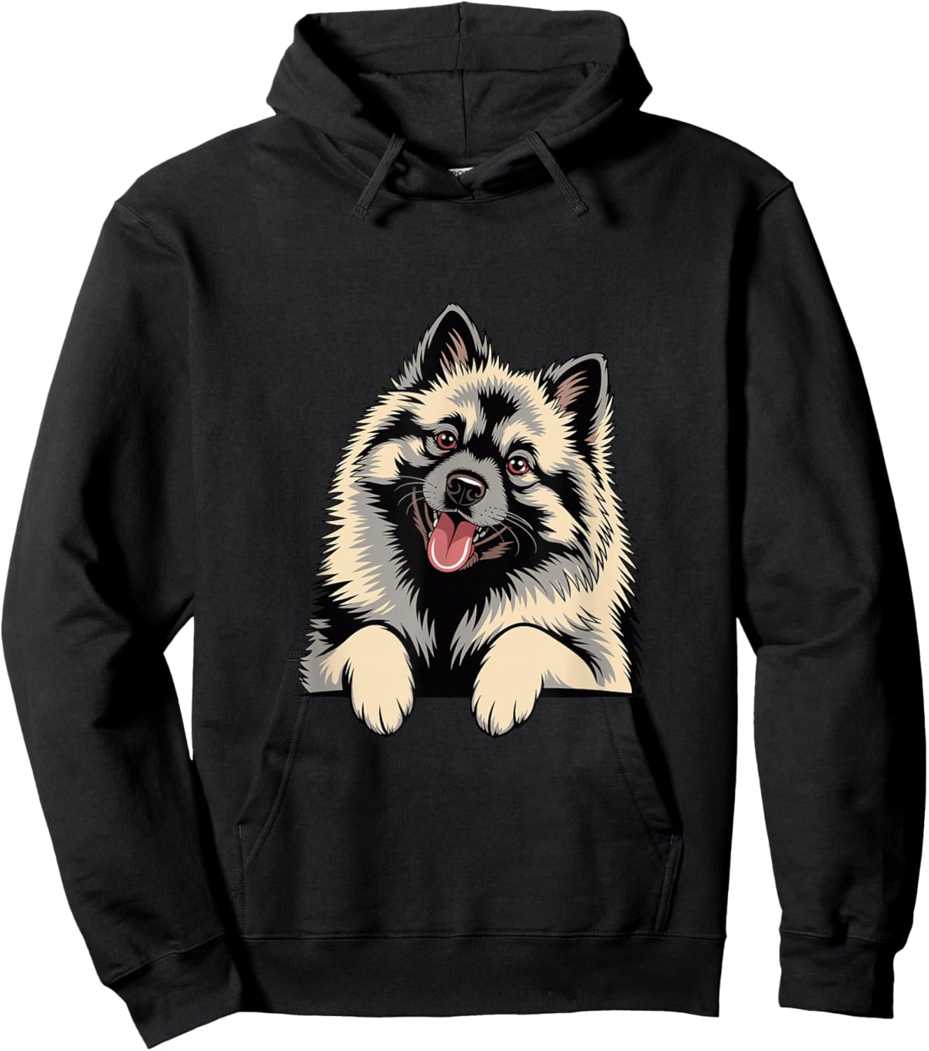 Cute Fluffy Gray Illustration Cartoon Canine Pup Keeshond Hoodie - Hoodie | Black
