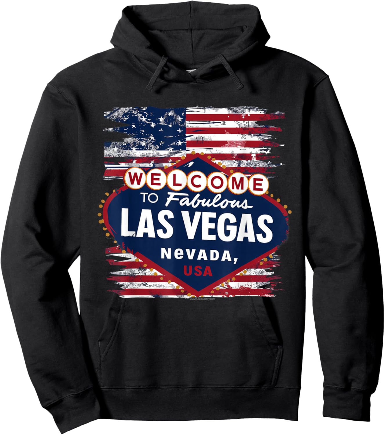 Welcome to Las Vegas Nevada Vintage Sign American Flag Hoodie - Hoodie | Black