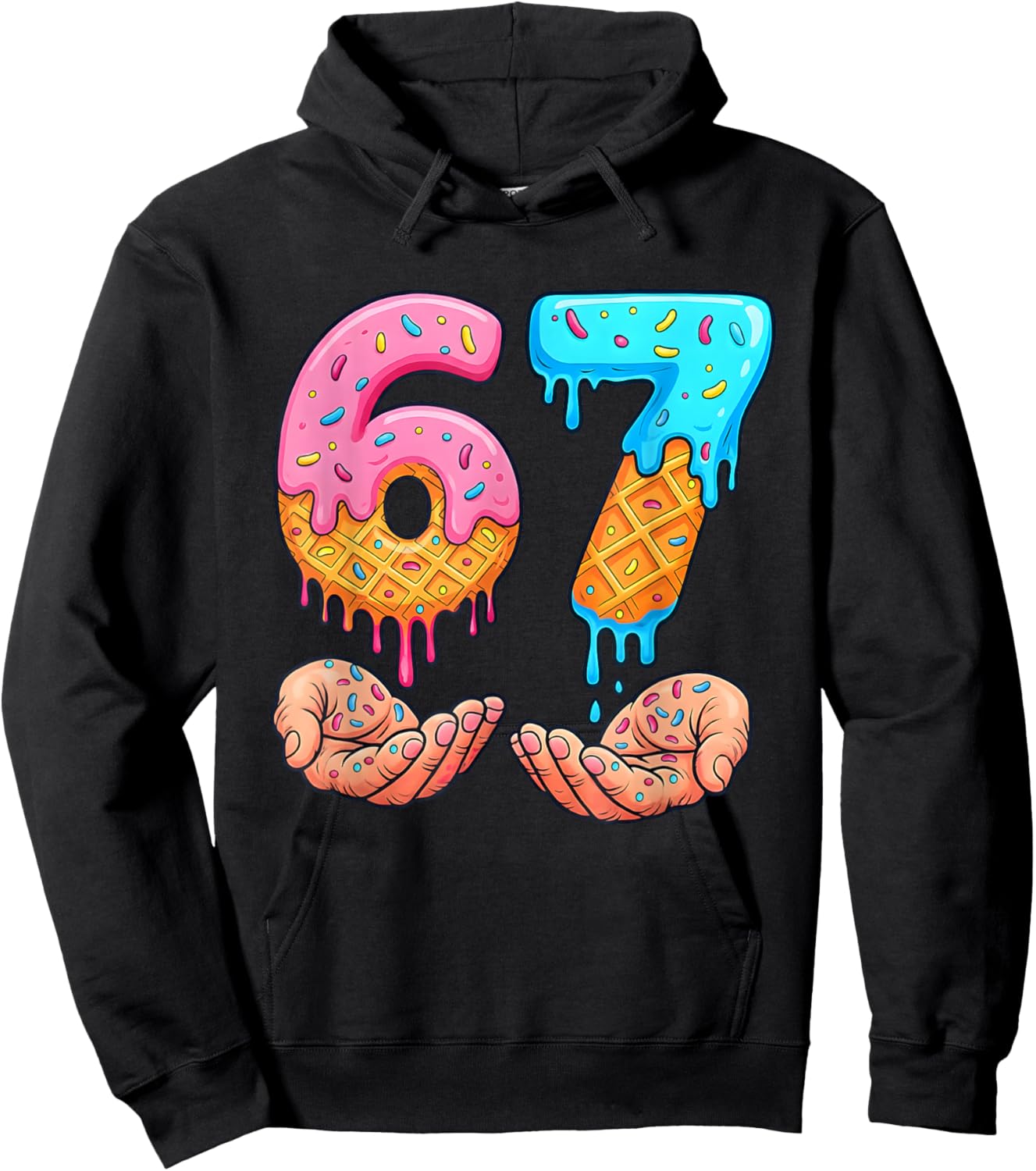 Six Seven Ice Cream Drip Kids Youth Funny 67 Hands Meme 6 7 Hoodie - Hoodie | Black