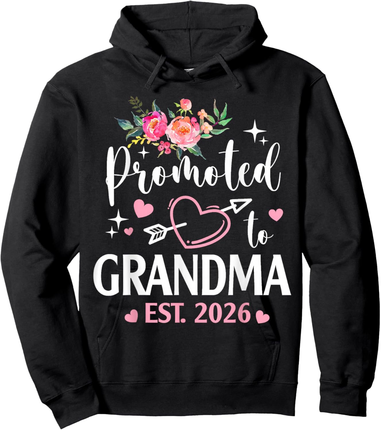Promoted to Grandma 2026 Flower Heart New Grandma Hoodie - Hoodie | Black