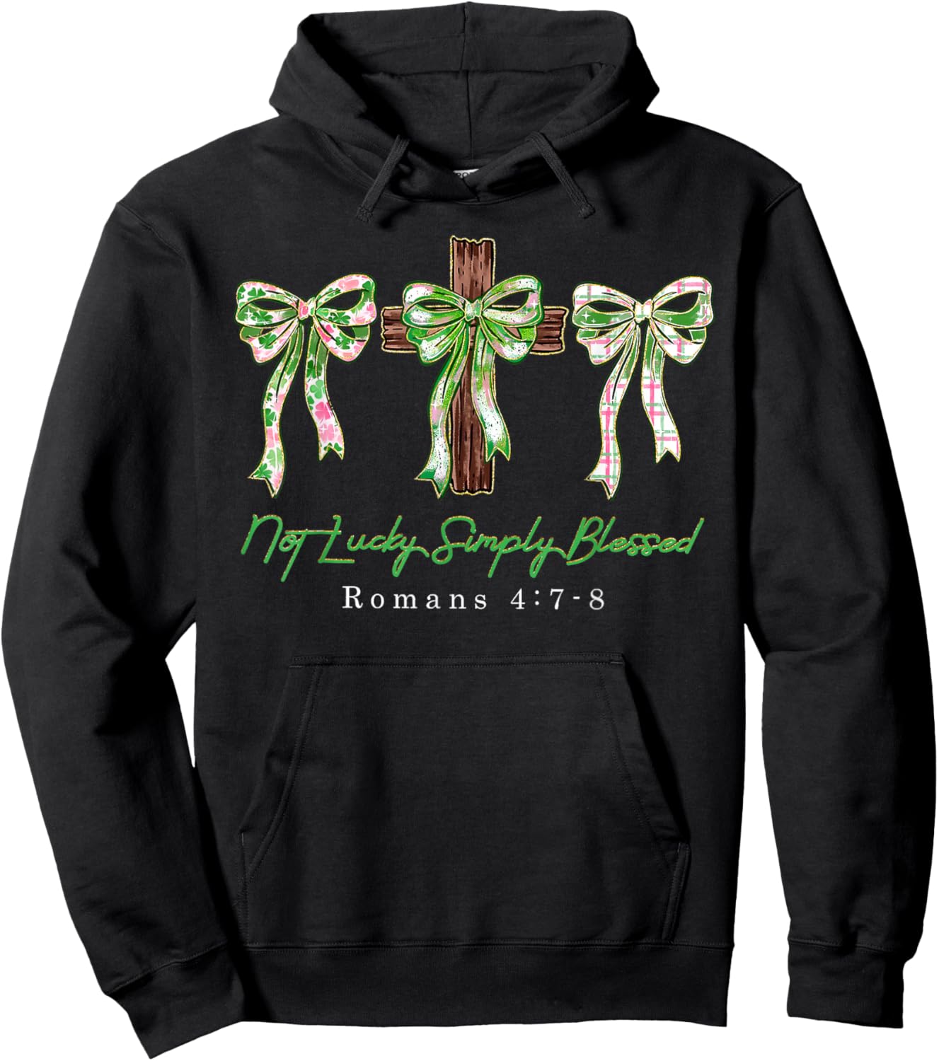 Not Lucky Simply Blessed Coquette Bow Happy St.Patrick's Day Hoodie - Hoodie | Black