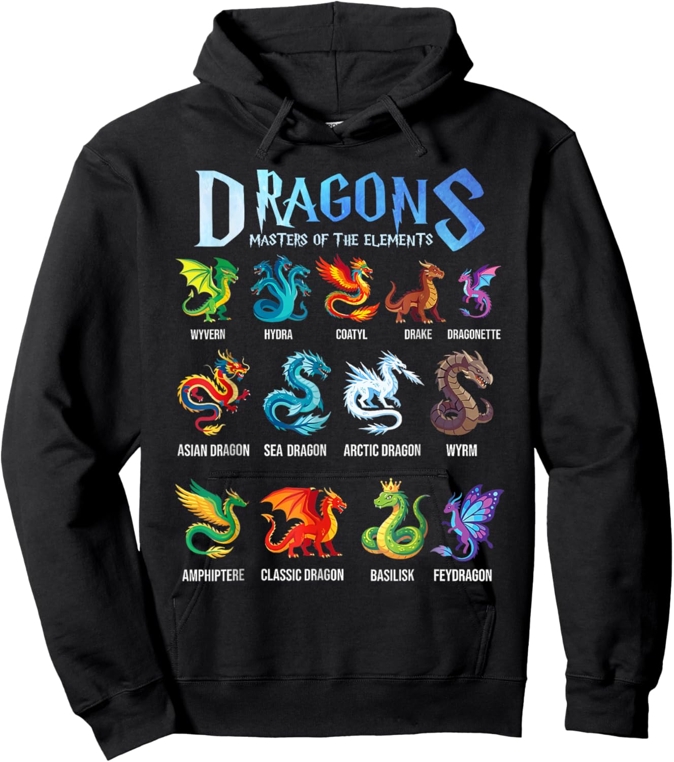 Fantasy Dragon Types Dragons Masters of The Element Chart Hoodie - Hoodie | Black