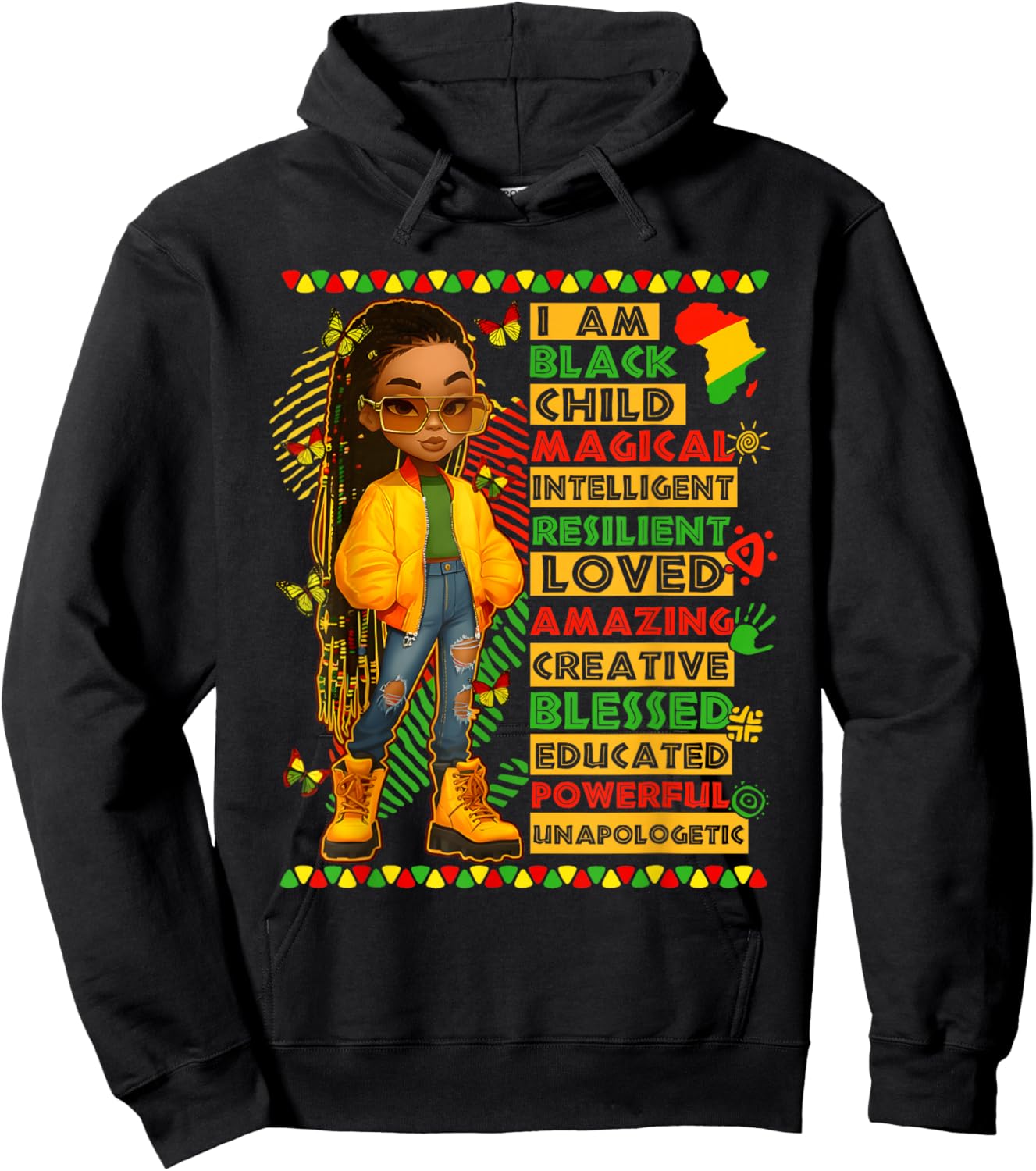 I Am Black Child History Month African American Kids Girls Hoodie - Hoodie | Black