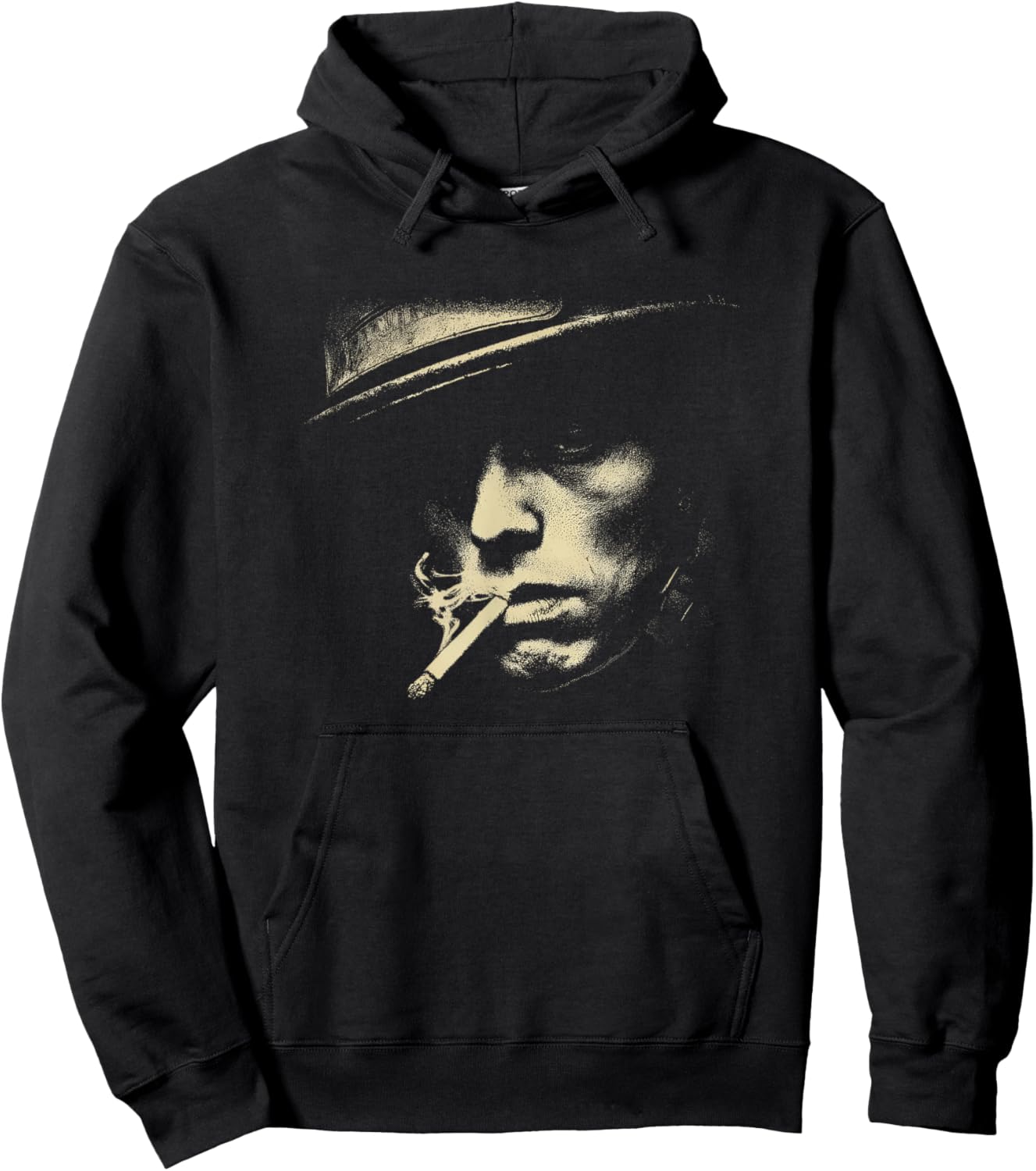 Smoking Man with Hat Noir Gangster Style Hoodie - Hoodie | Black