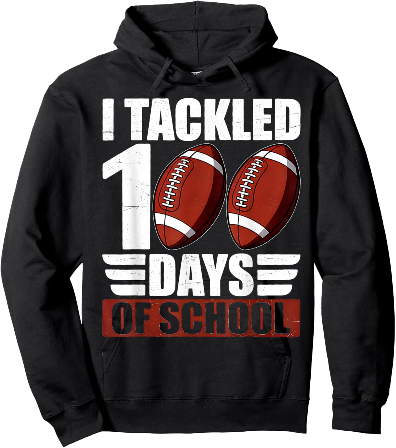 100 Days of School Boys Football 100th Day of School Kids Hoodie - Hoodie | Black