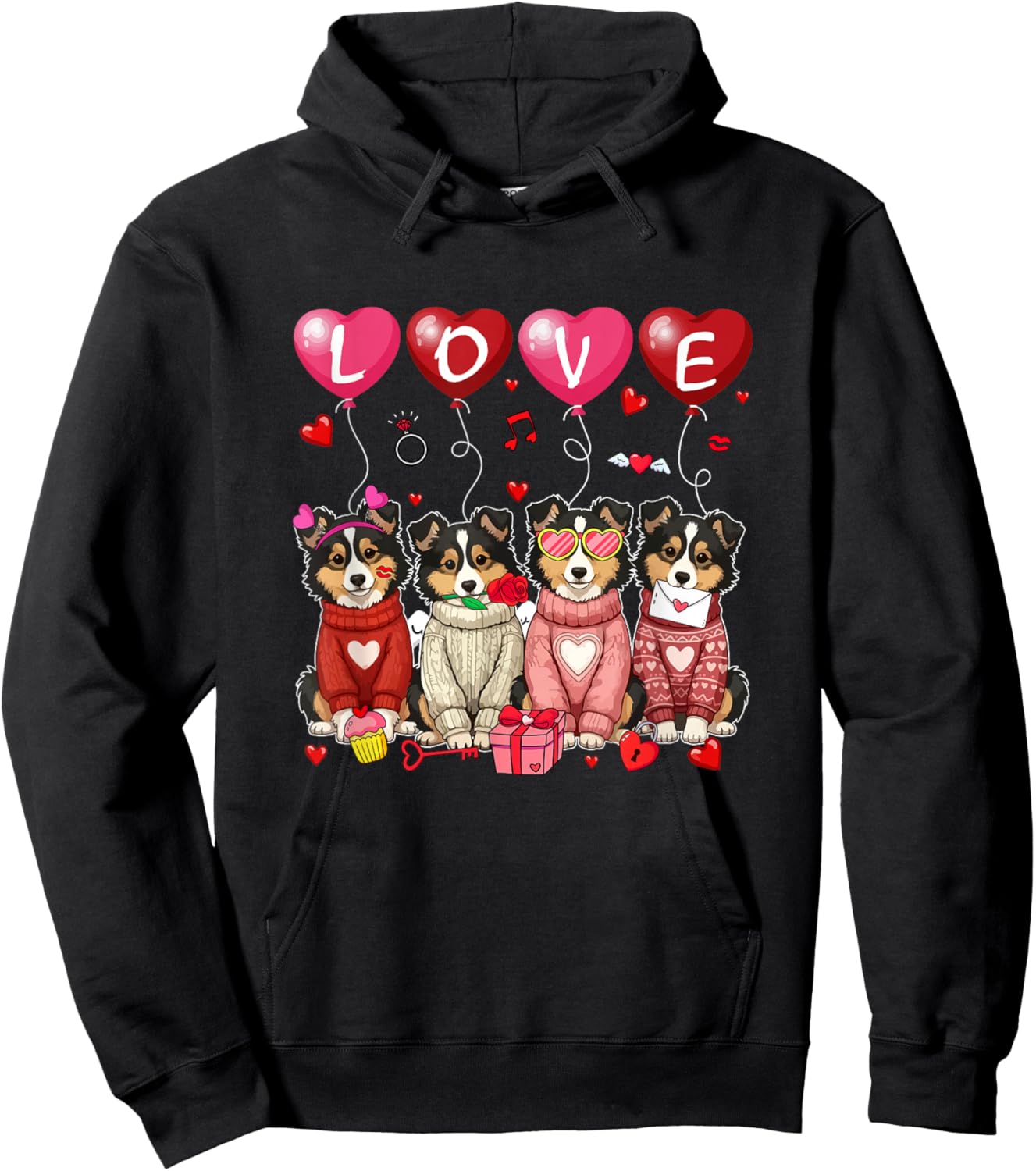 Love Group Shelties Sunglasses Valentine Owner Family Kids Hoodie - Hoodie | Black