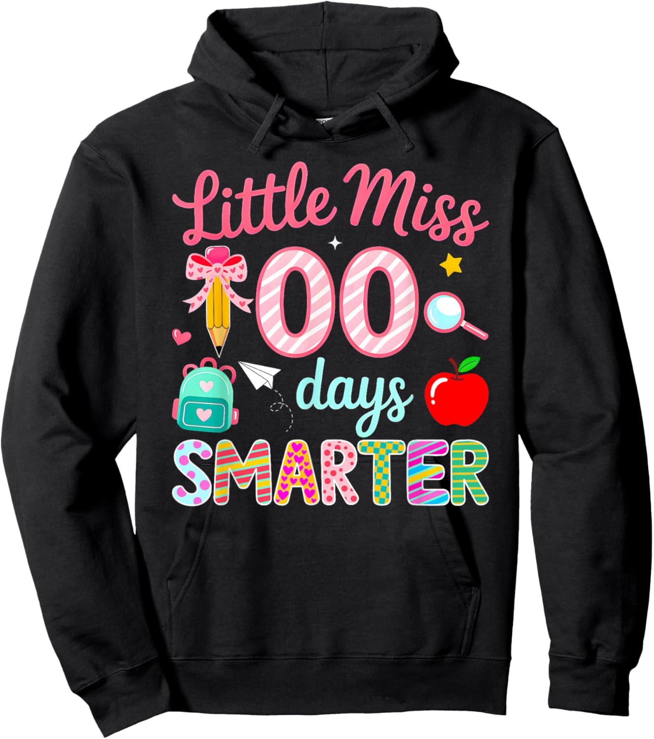 Little Miss 100 Days Smarter 100th Day of School Girls Kids Hoodie - Hoodie | Black