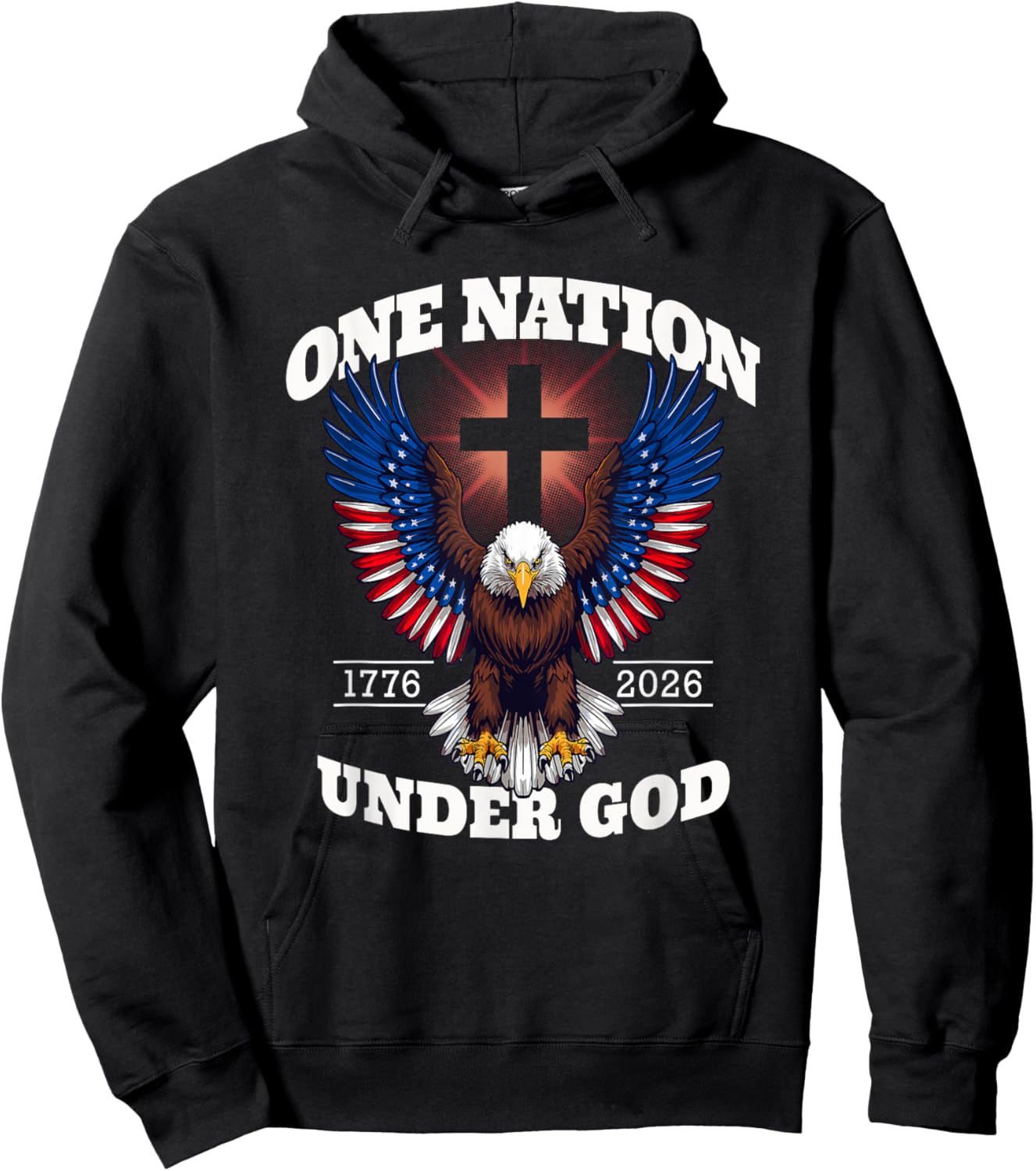 One Nation Under God Patriotic Eagle Design Hoodie - Hoodie | Black