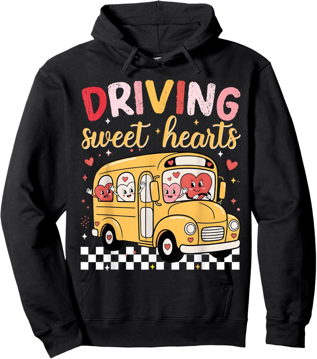 Driving Sweet Hearts School Bus Driver Cute Hearts Valentine Hoodie - Hoodie | Black
