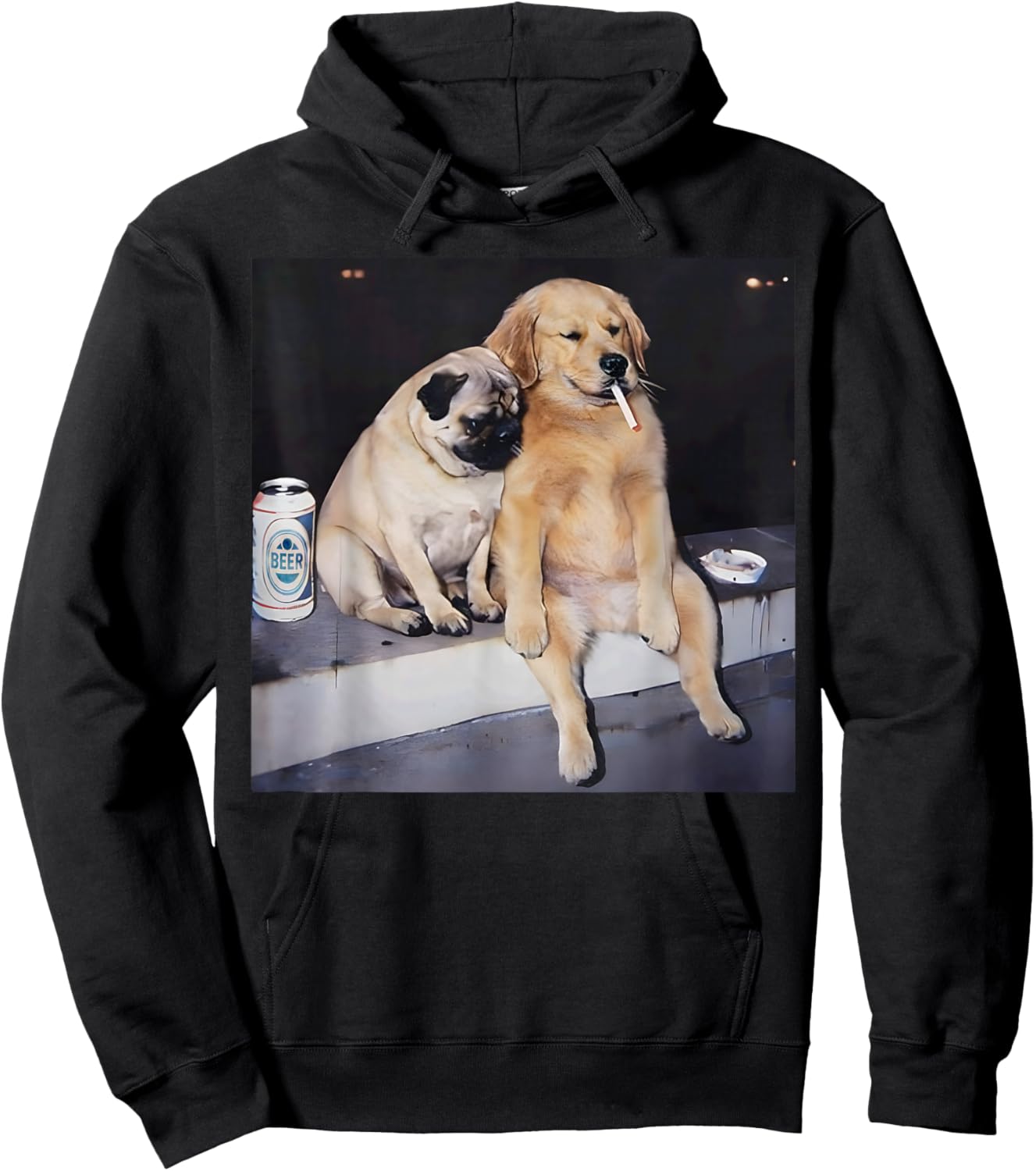 Funny Smoking Dog Pug Meme Golden Retriever Meme Hoodie - Hoodie | Black