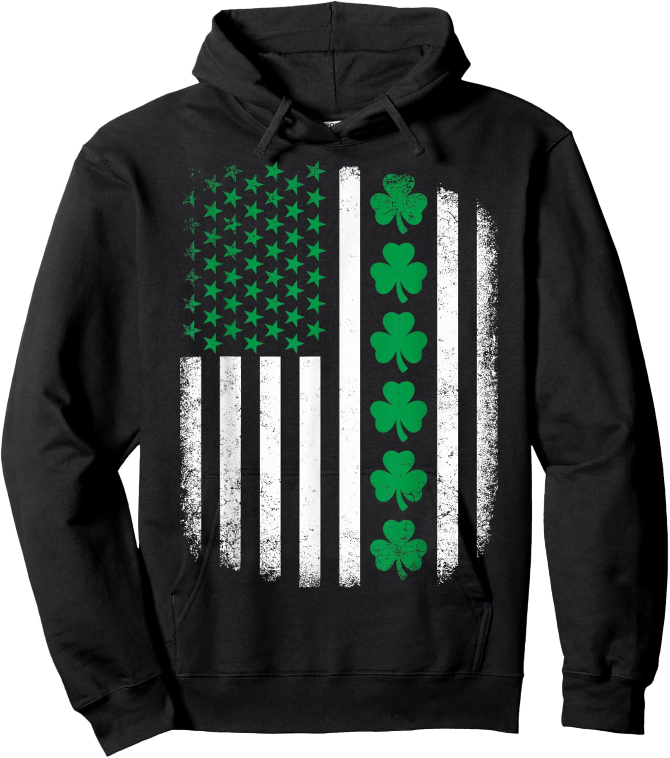 Retro US American Flag with Shamrocks for St Patricks Day Hoodie - Hoodie | Black