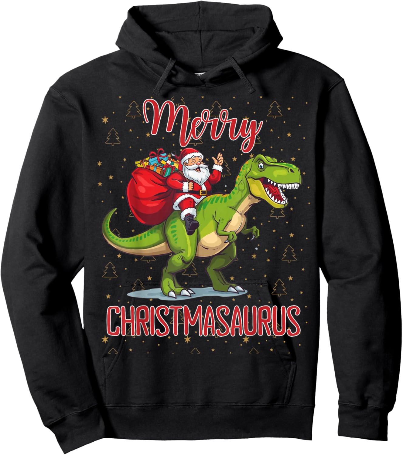 Santa Riding Dinosaur T rex Christmas Merry Christmasaurus Hoodie - Hoodie | Black