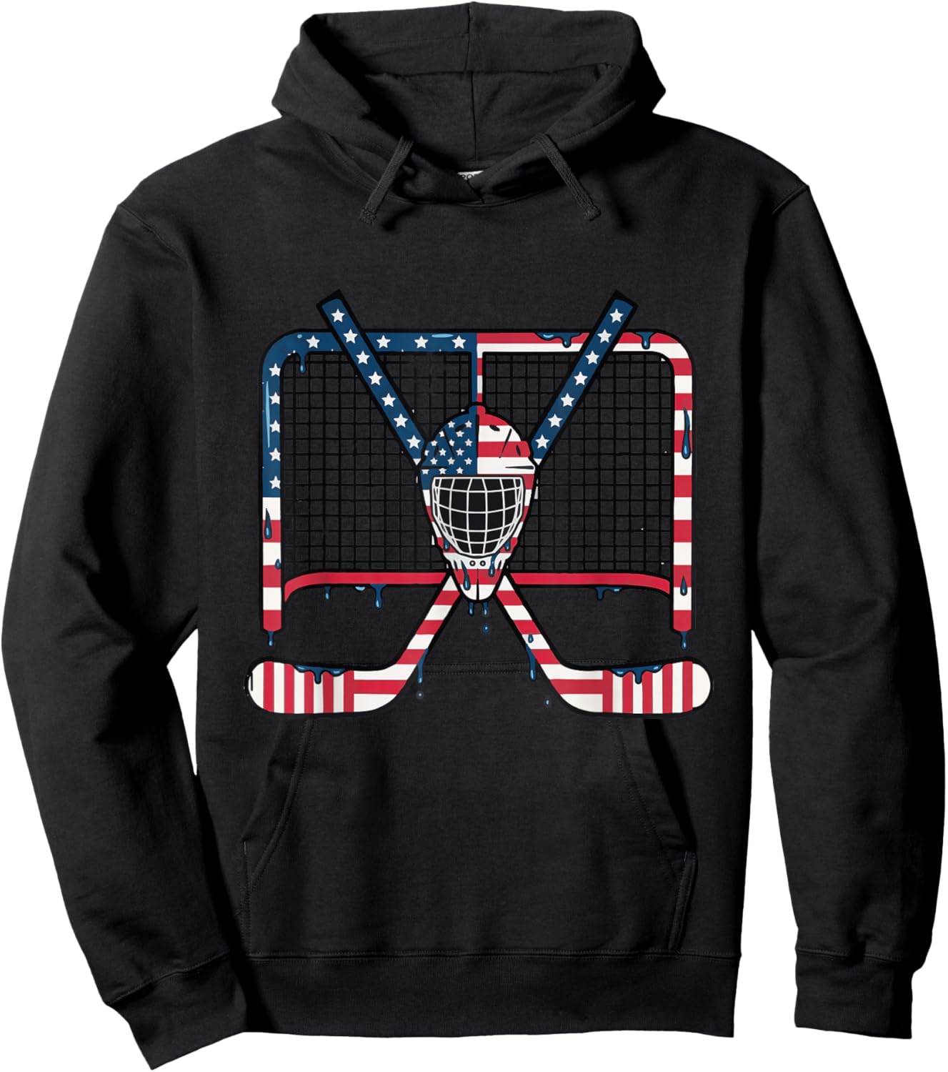 Ice Hockey Drip Goalie Field American Flag Boys Youth Men Hoodie - Hoodie | Black