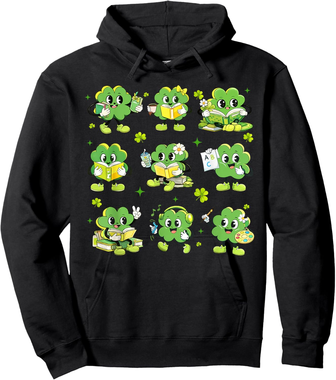 St Patricks Day Shamrock Reading Books Teacher Boys Girls Hoodie - Hoodie | Black