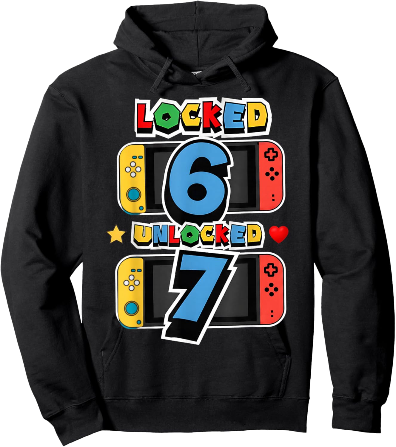 Locked 6 Unlocked 7 7th Birthday Video Game 7 Years 6 7 Meme Hoodie - Hoodie | Black